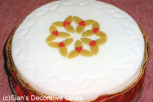 Christmas cake with holly ring