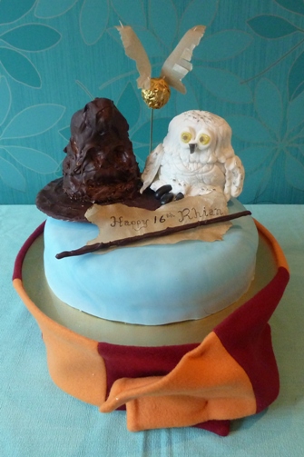 Owl and Sorting Hat birthday cake